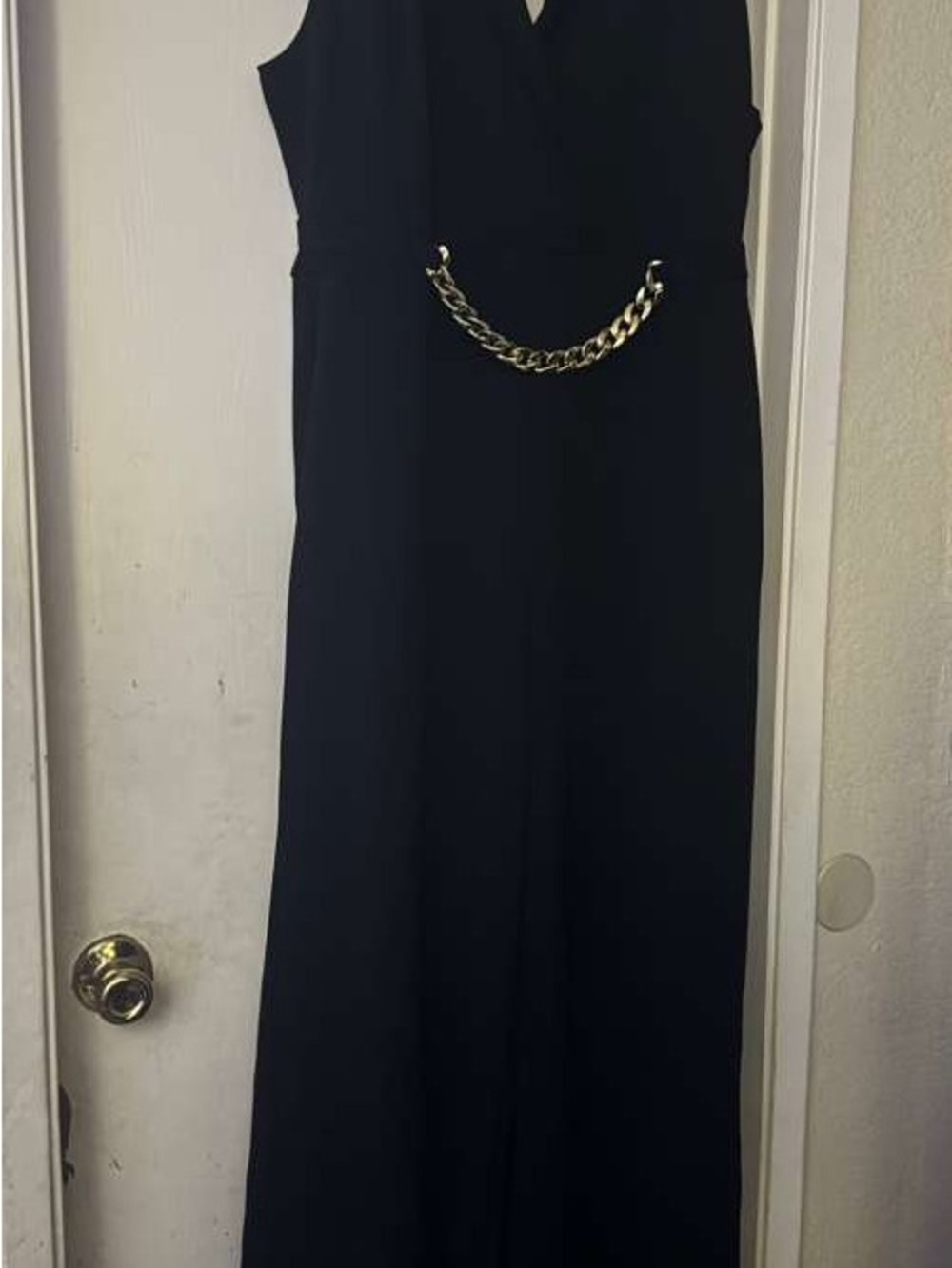 Fashion Nova Black Straight-Leg Jumpsuit with Gold Chain